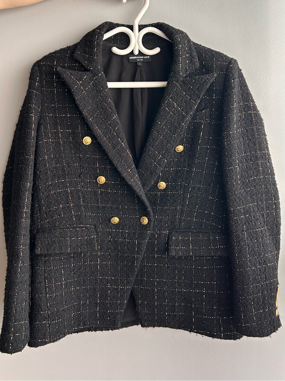 GENERATION LOVE Black Tweed Double-Breasted Blazer